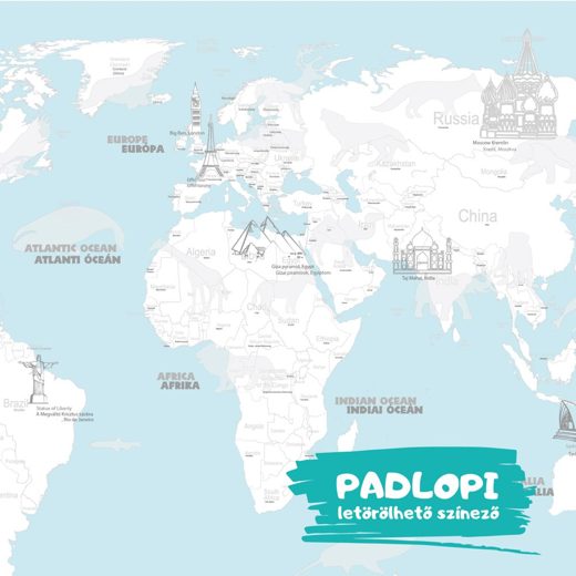 Világtérkép Padlopi letörölhető színező, óriás méretben